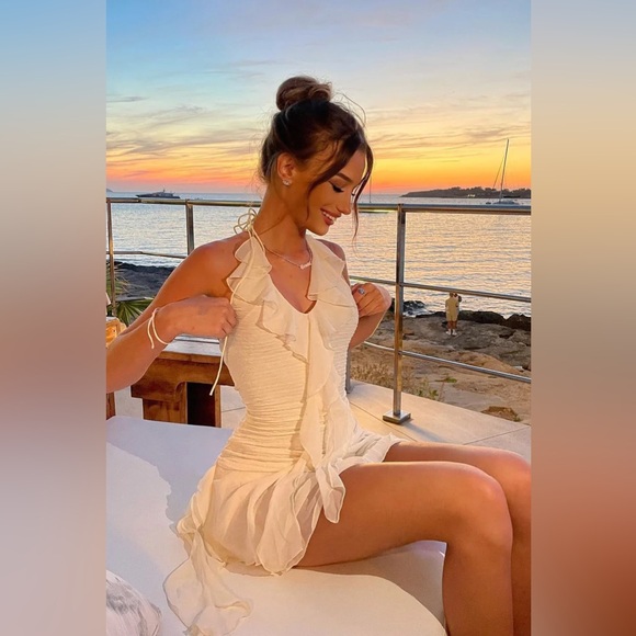 Black Halter Neck Ruffle Mini Dress - Picture 5 of 7